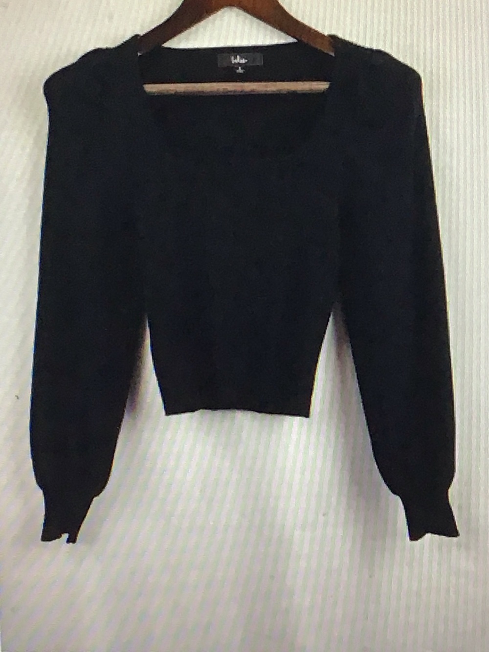Women’s Black Puff-Sleeve Square Neck Sweater